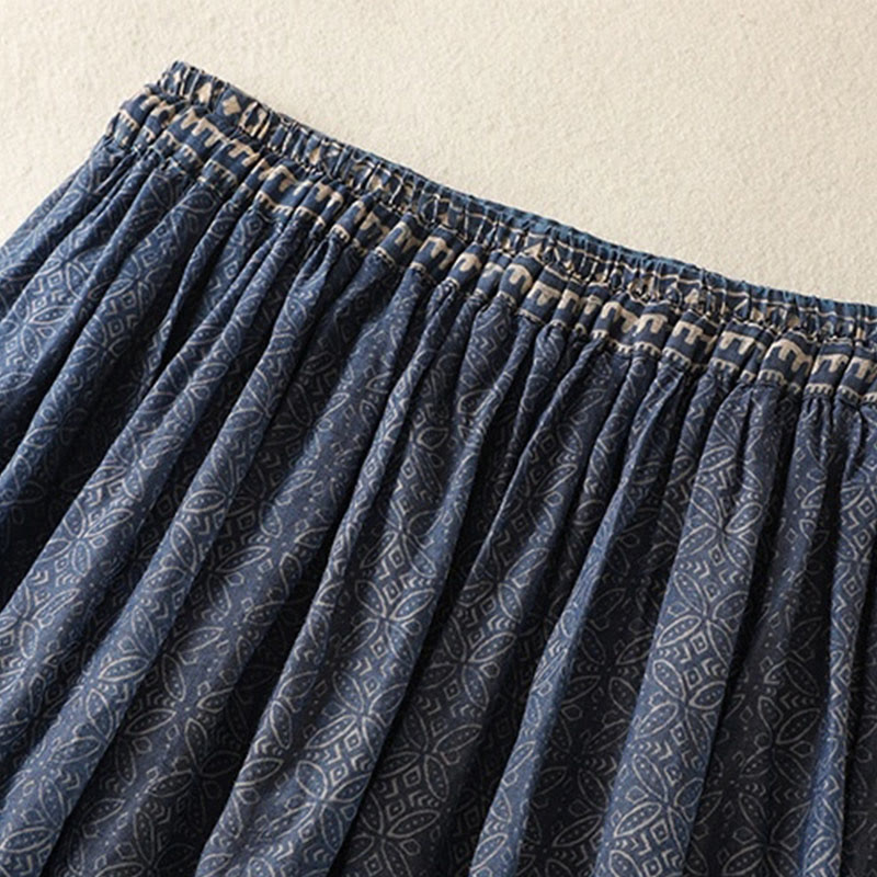 Buddha Stones Vintage Ethnic Floral Pattern Lined Drawstring Women's Skirt With Pockets - image 5