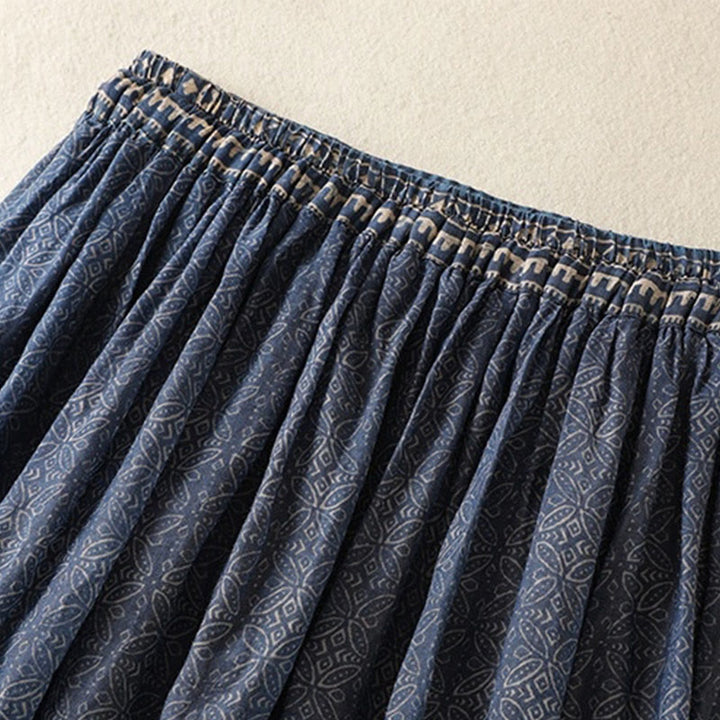 Buddha Stones Vintage Ethnic Floral Pattern Lined Drawstring Women's Skirt With Pockets - image 5