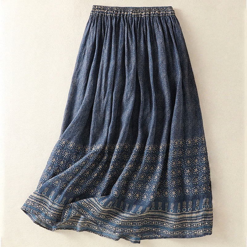 Buddha Stones Vintage Ethnic Floral Pattern Lined Drawstring Women's Skirt With Pockets - image 1