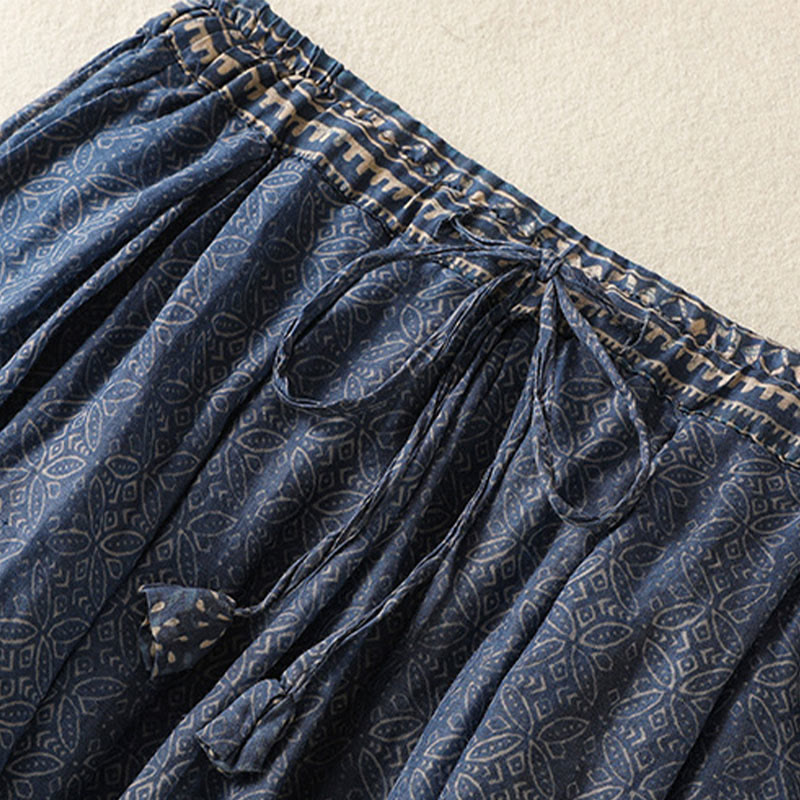 Buddha Stones Vintage Ethnic Floral Pattern Lined Drawstring Women's Skirt With Pockets - image 2