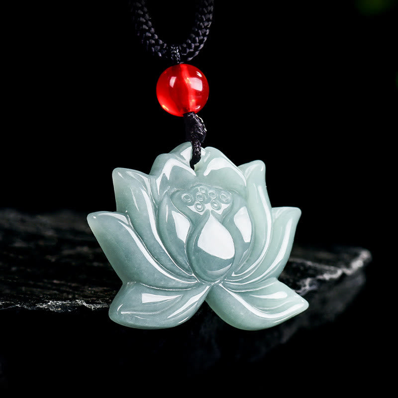 Buddha Stones Lotus Flower Pattern Carved Jade Prosperity Necklace Pendant - Jade(Prosperity♥Abundance) - image 0