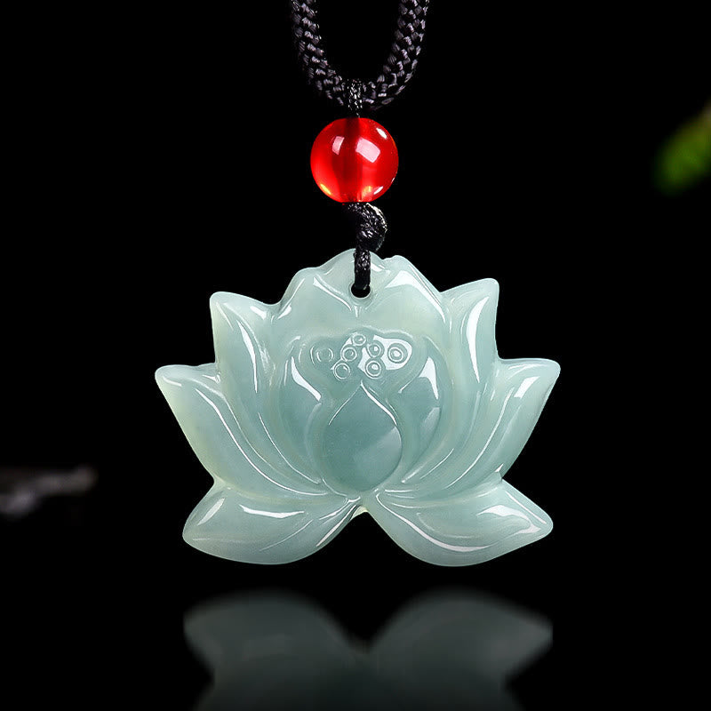 Buddha Stones Lotus Flower Pattern Carved Jade Prosperity Necklace Pendant - image 2
