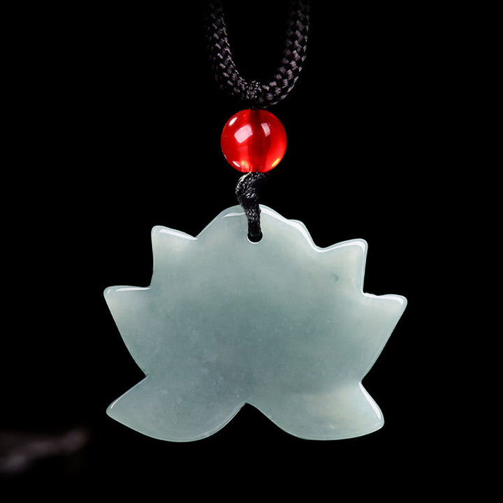 Buddha Stones Lotus Flower Pattern Carved Jade Prosperity Necklace Pendant - image 3