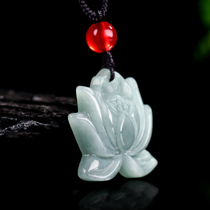 Buddha Stones Lotus Flower Pattern Carved Jade Prosperity Necklace Pendant - image 4