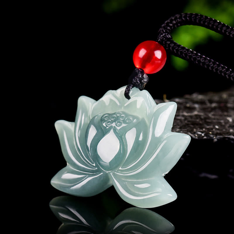 Buddha Stones Lotus Flower Pattern Carved Jade Prosperity Necklace Pendant - image 1