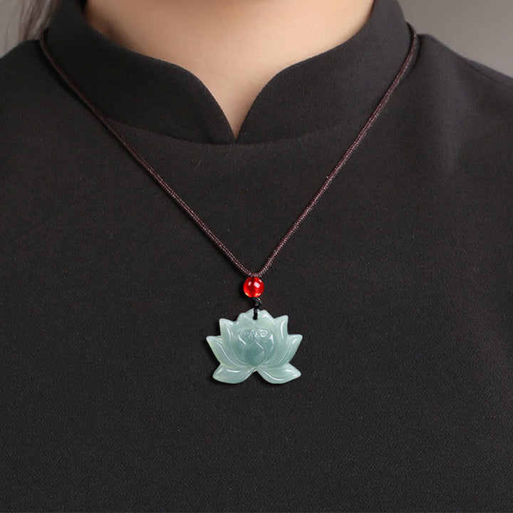 Buddha Stones Lotus Flower Pattern Carved Jade Prosperity Necklace Pendant - image 10