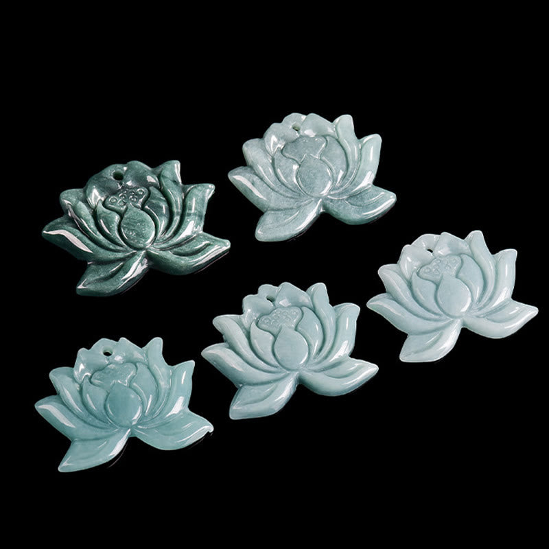 Buddha Stones Lotus Flower Pattern Carved Jade Prosperity Necklace Pendant - image 8