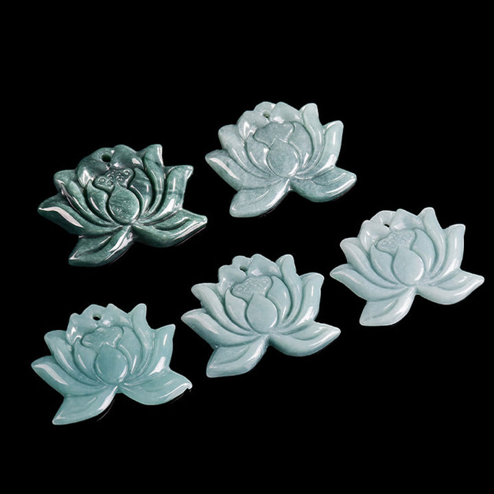 Buddha Stones Lotus Flower Pattern Carved Jade Prosperity Necklace Pendant - image 8