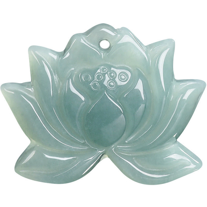 Buddha Stones Lotus Flower Pattern Carved Jade Prosperity Necklace Pendant - image 11