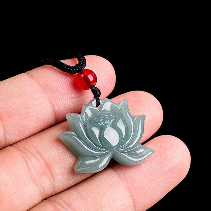 Buddha Stones Lotus Flower Pattern Carved Jade Prosperity Necklace Pendant - image 9