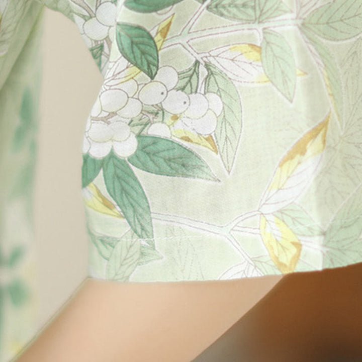 Buddha Stones Floral Jacquard Cotton Linen Chinese Cheongsam Qipao Half Sleeve Midi Dress With Pockets - image 9