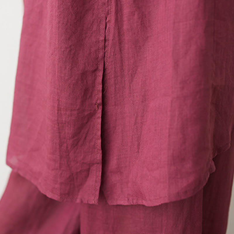 Buddha Stones 2Pcs Three Quarter Sleeve Shirt Top Pants Meditation Zen Tai Chi Cotton Linen Clothing Women's Set - image 13