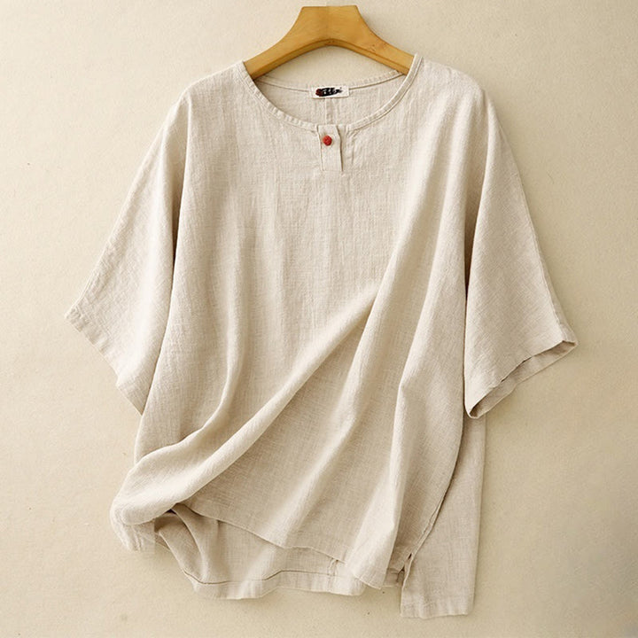 Buddha Stones Casual Plain  Women's Crew Neck Design Loose Half Sleeve T-shirt - Linen - US12，UK/AU16，EU44 (2XL) - image 0