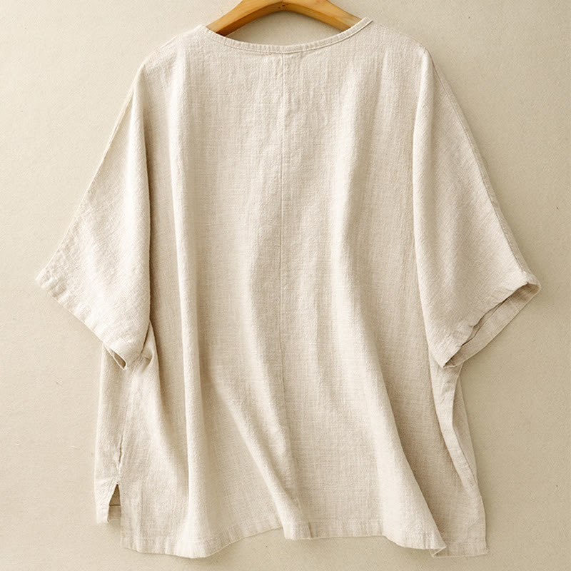 Buddha Stones Casual Plain  Women's Crew Neck Design Loose Half Sleeve T-shirt - image 1