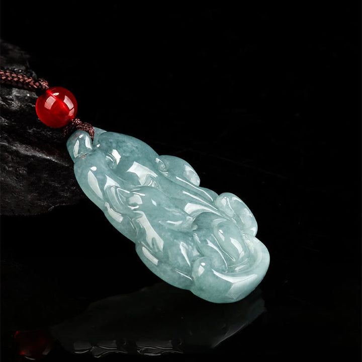 Buddha Stones Natural Green Jade Nine Tailed Fox Fairy Prosperity Necklace Pendant - image 2