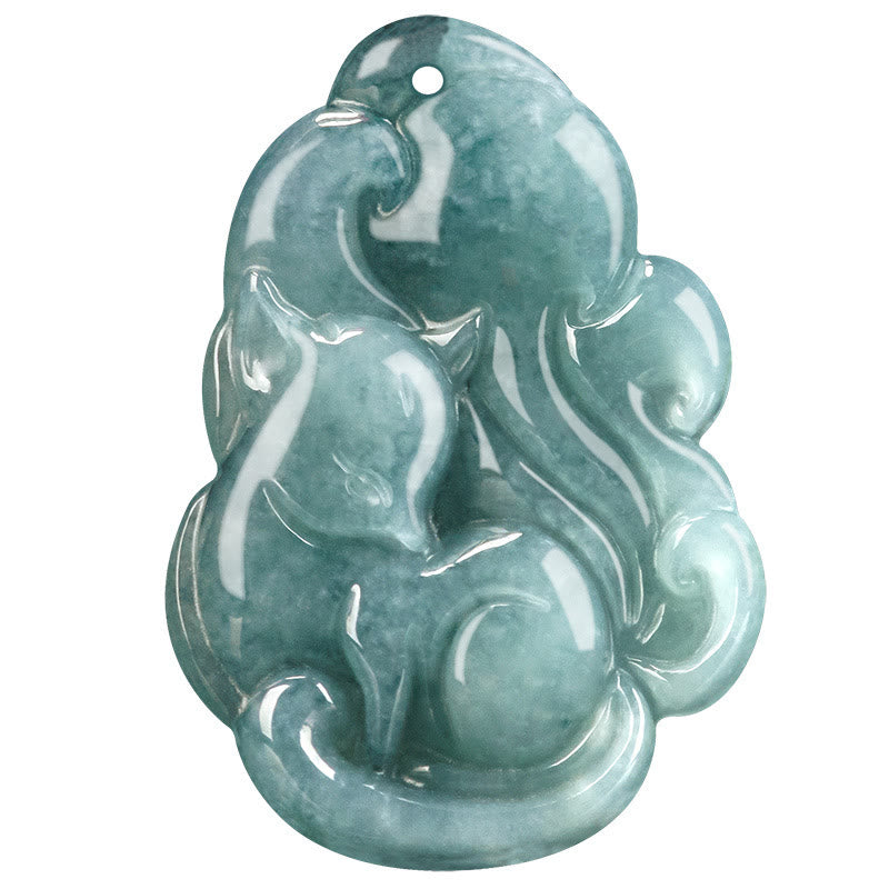 Buddha Stones Natural Green Jade Nine Tailed Fox Fairy Prosperity Necklace Pendant - image 10