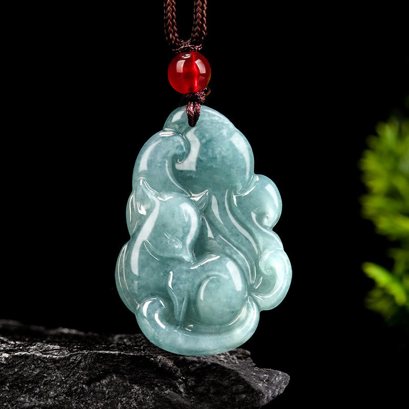 Buddha Stones Natural Green Jade Nine Tailed Fox Fairy Prosperity Necklace Pendant - Jade(Prosperity♥Abundance) - image 0