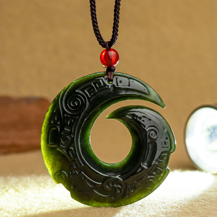 Buddha Stones One's Luck Improves Design Patern Natural Hetian Cyan Jade Success Necklace Pendant - image 6