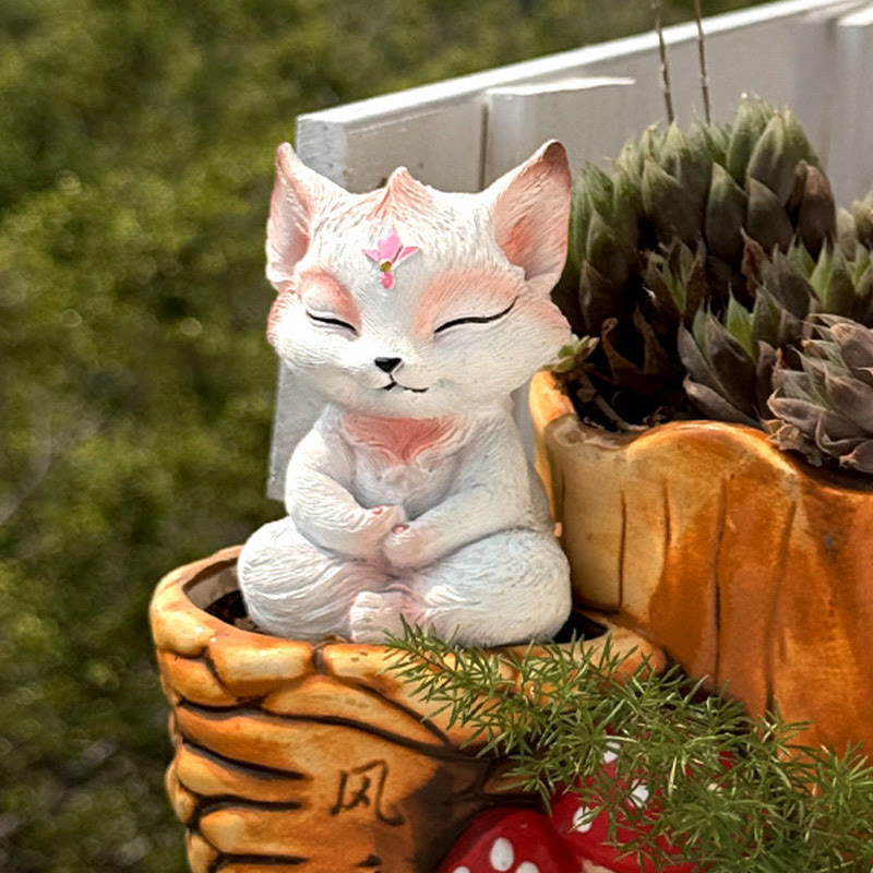 Buddha Stones Small Nine Tailed Fox Sitting Protection Resin Home Decoration - image 1
