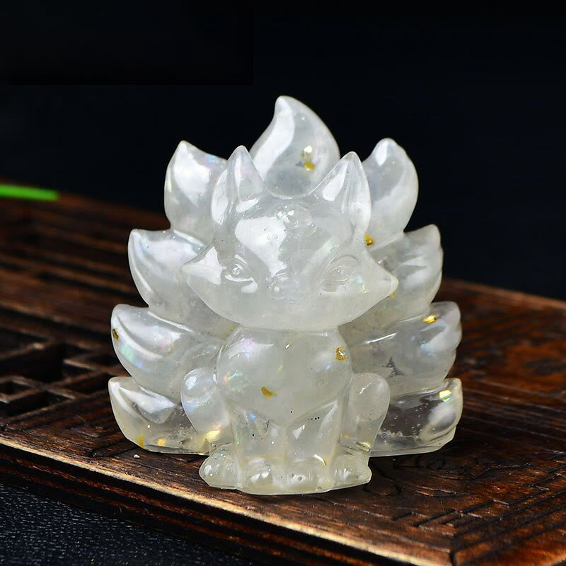 Buddha Stones Natural Various Crystal Strawberry Quartz Amethyst Nine Tailed Fox Protection Home Decoration - Moonstone 5.5*4.5*5.5cm - image 17