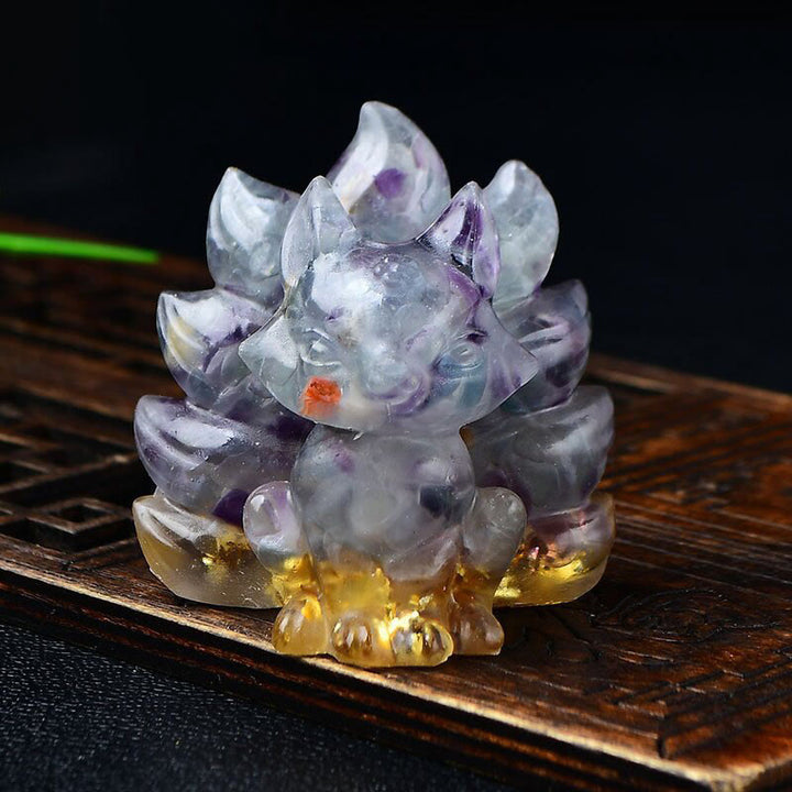 Buddha Stones Natural Various Crystal Strawberry Quartz Amethyst Nine Tailed Fox Protection Home Decoration - Fluorite 5.5*4.5*5.5cm - image 18