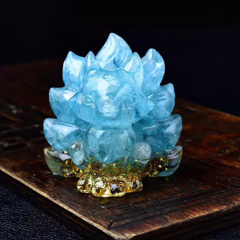 Buddha Stones Natural Various Crystal Strawberry Quartz Amethyst Nine Tailed Fox Protection Home Decoration - Aquamarine 5.5*4.5*5.5cm - image 30