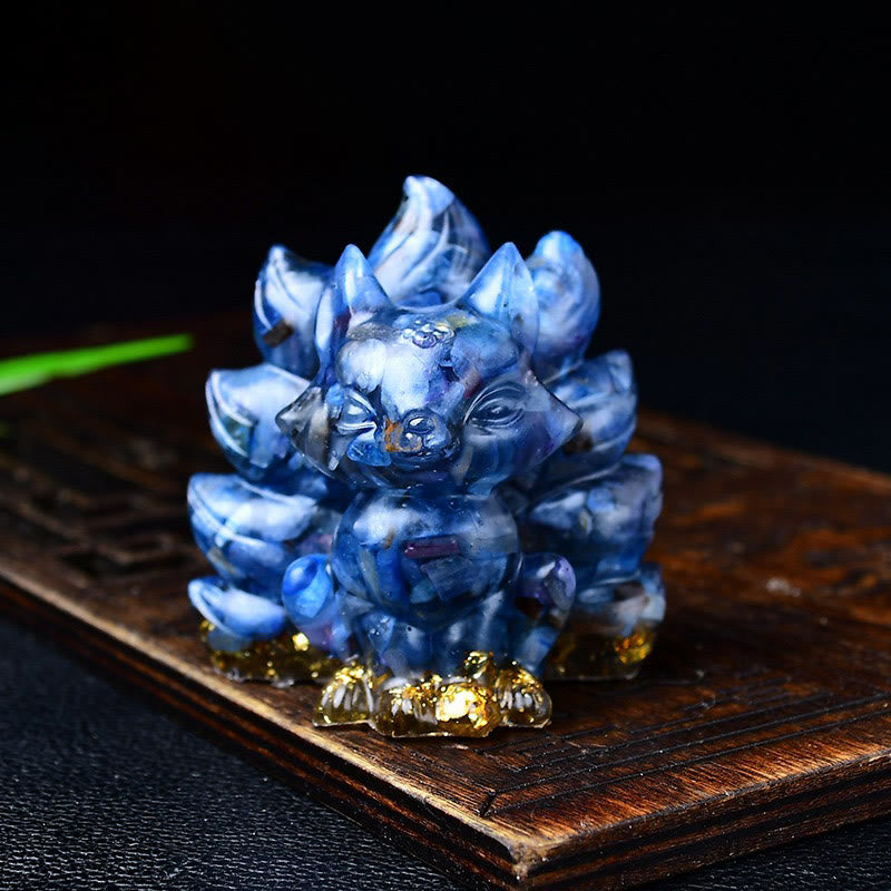 Buddha Stones Natural Various Crystal Strawberry Quartz Amethyst Nine Tailed Fox Protection Home Decoration - Kyanite 5.5*4.5*5.5cm - image 42