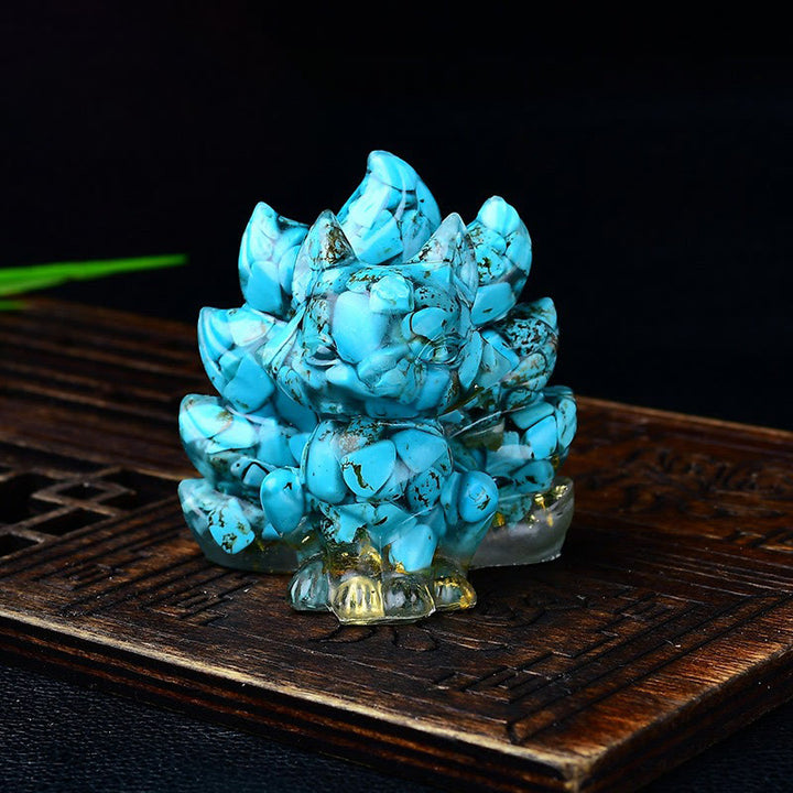 Buddha Stones Natural Various Crystal Strawberry Quartz Amethyst Nine Tailed Fox Protection Home Decoration - Blue Turquoise 5.5*4.5*5.5cm - image 49