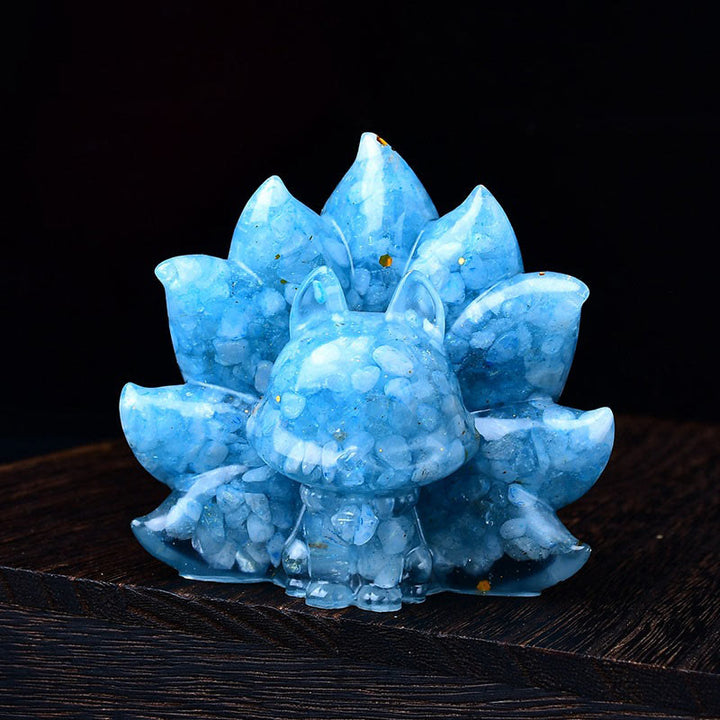 Buddha Stones Small Various Stone Pink Crystal Citrine Amethyst Nine Tailed Fox Warmth Home Decoration - Aquamarine 8.8*6.9*8cm - image 9