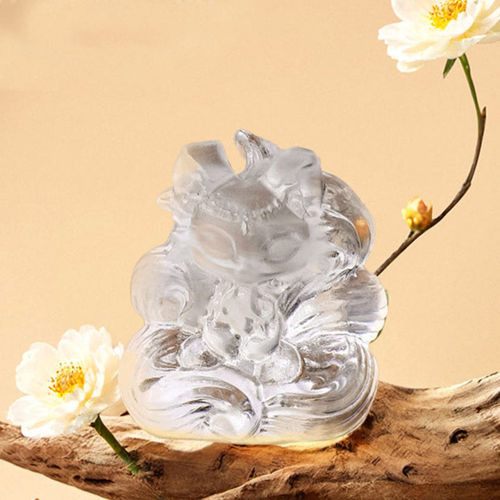 Buddha Stones Natural White Crystal Mini Small Nine Tailed Fox Carved Healing Home Decoration - image 2