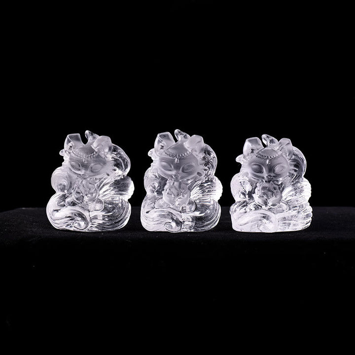 Buddha Stones Natural White Crystal Mini Small Nine Tailed Fox Carved Healing Home Decoration - image 9