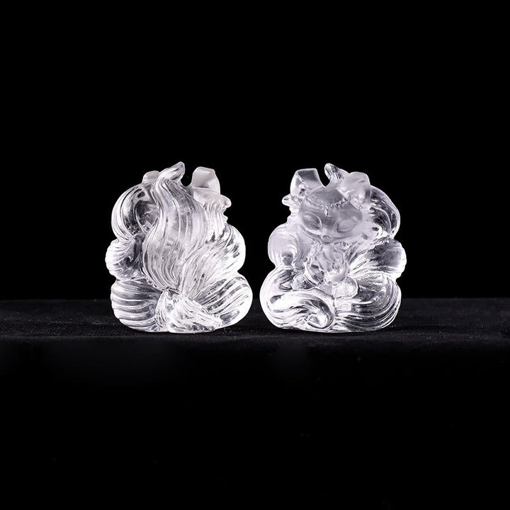 Buddha Stones Natural White Crystal Mini Small Nine Tailed Fox Carved Healing Home Decoration - image 10