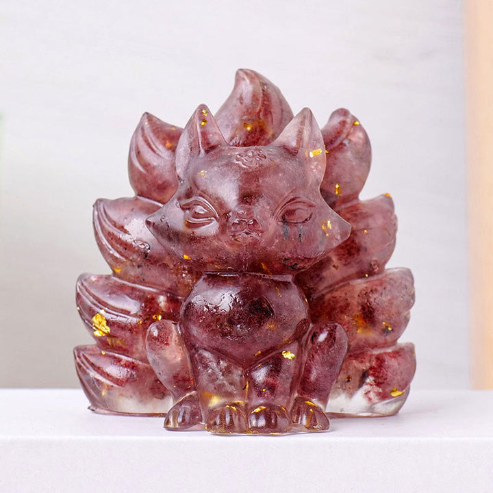 Buddha Stones Small Various Stone Strawberry Quartz Amethyst Green Aventurine Nine Tailed Fox Healing Home Decoration - Strawberry Quartz - 8*8.7cm - image 1