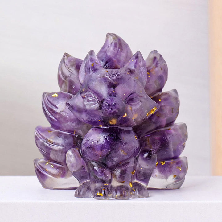 Buddha Stones Small Various Stone Strawberry Quartz Amethyst Green Aventurine Nine Tailed Fox Healing Home Decoration - Amethyst - 8*8.7cm - image 4