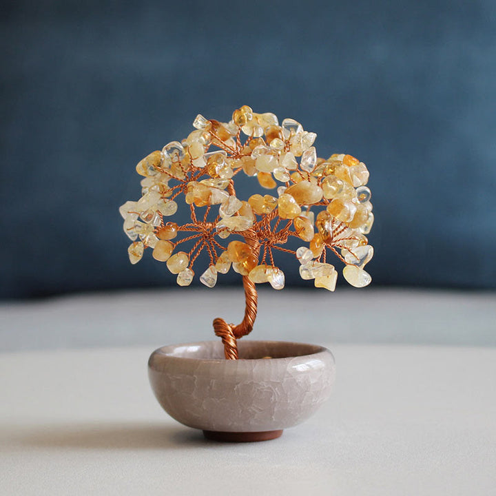 Buddha Stones Various Crystal Citrine Amethyst Green Aventurine Tree Prosperity Home Decoration - Citrine 6-7*10cm - Gift Box - image 0