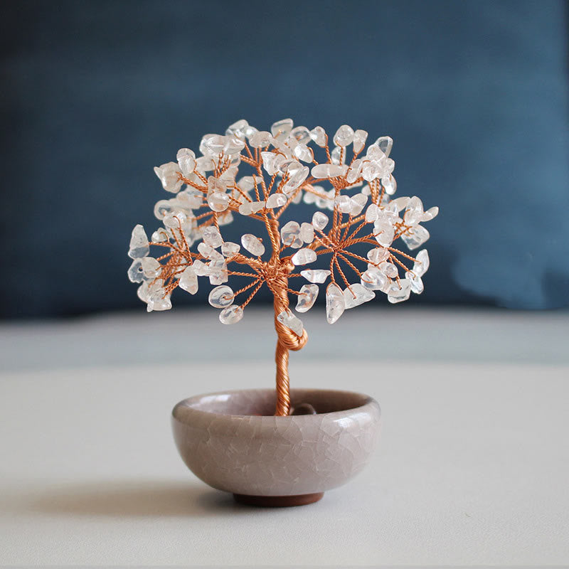 Buddha Stones Various Crystal Citrine Amethyst Green Aventurine Tree Prosperity Home Decoration - White Crystal 6-7*10cm - Gift Box - image 8