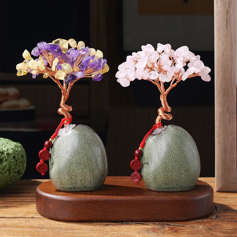 Buddha Stones Citrine Amethyst Green Aventurine Crystal Tree Ceramic Base Prosperity Home Decoration - image 11