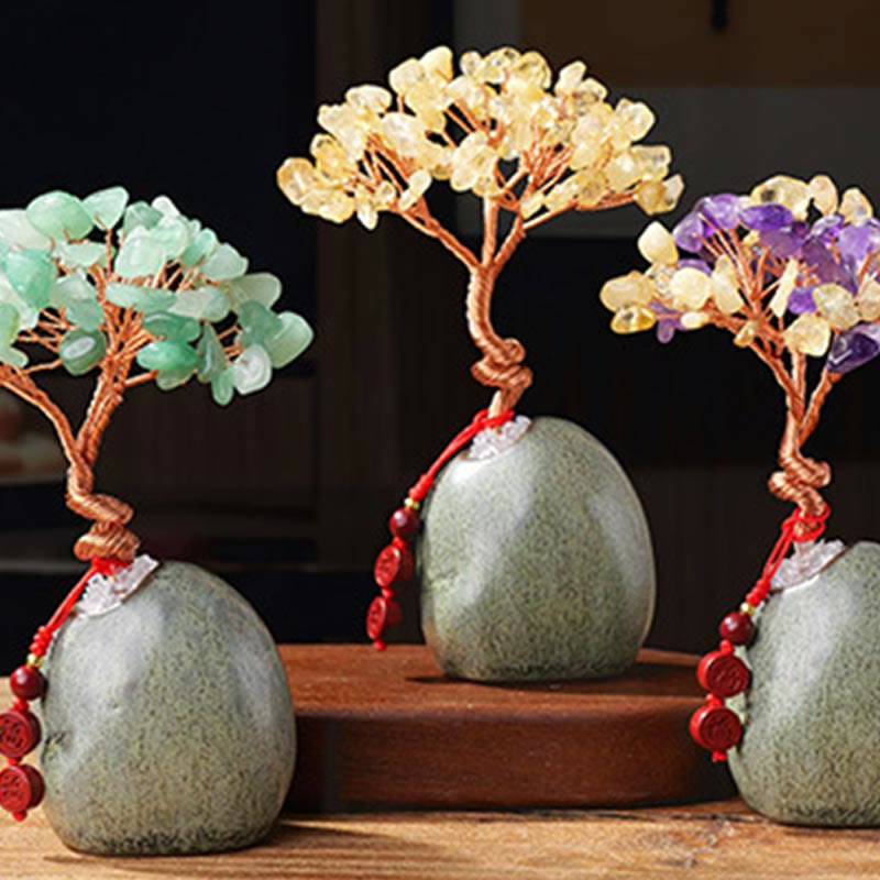 Buddha Stones Citrine Amethyst Green Aventurine Crystal Tree Ceramic Base Prosperity Home Decoration - image 13
