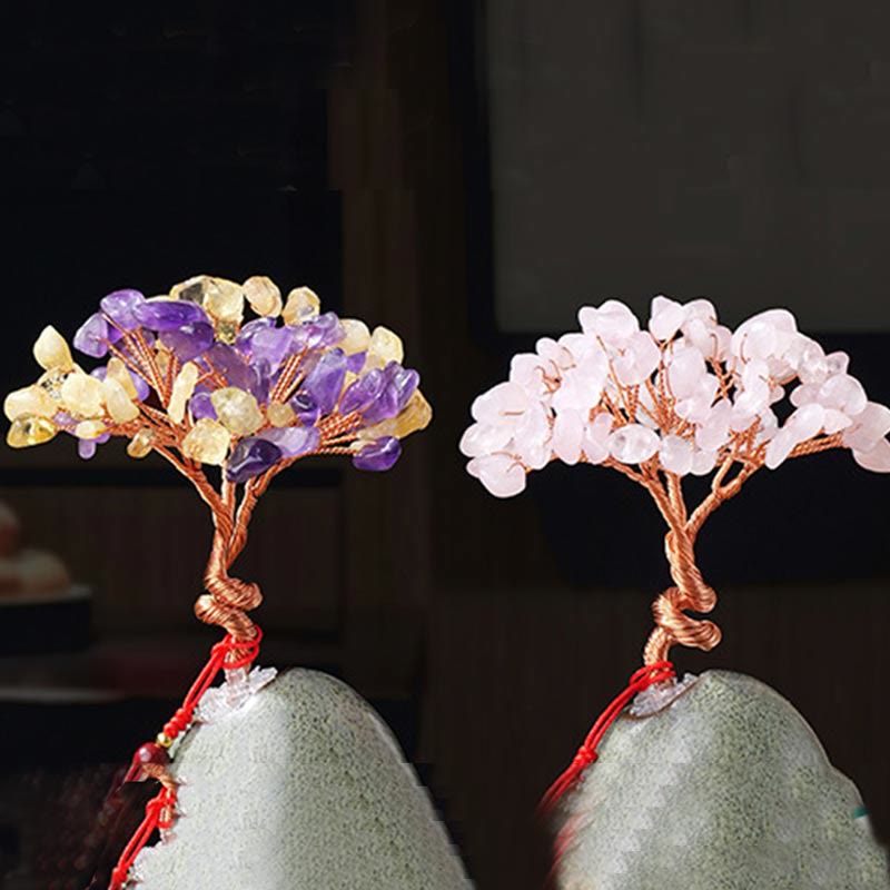 Buddha Stones Citrine Amethyst Green Aventurine Crystal Tree Ceramic Base Prosperity Home Decoration - image 12