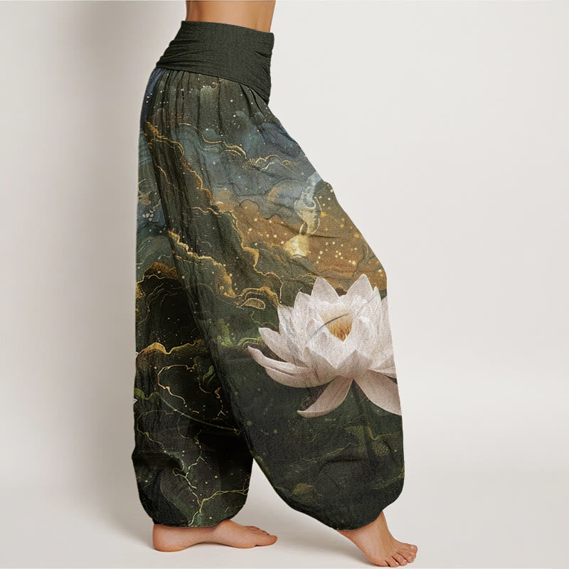 Buddha Stones Cotton Casual Lotus Starry Sky Clouds Pattern Women's Elastic Waist Harem Pants - image 5