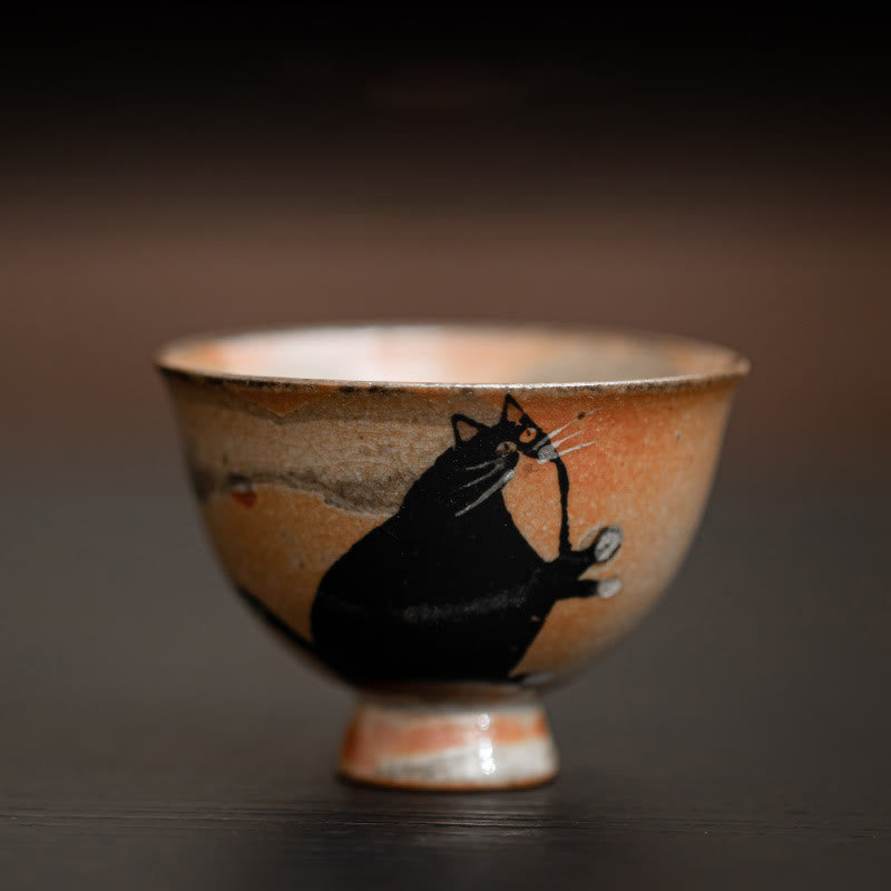 Buddha Stones Small Cute Cat Teacup Kung Fu Tea Cup 60ml - Cat Looking Up 6.5cm*4.7cm*60ml - image 2