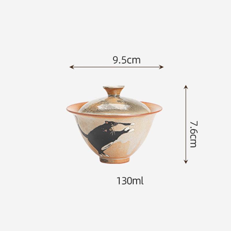 Buddha Stones Cute Cat Ceramic Gaiwan Teacup Kung Fu Tea Cup With Lid 130ml - image 11