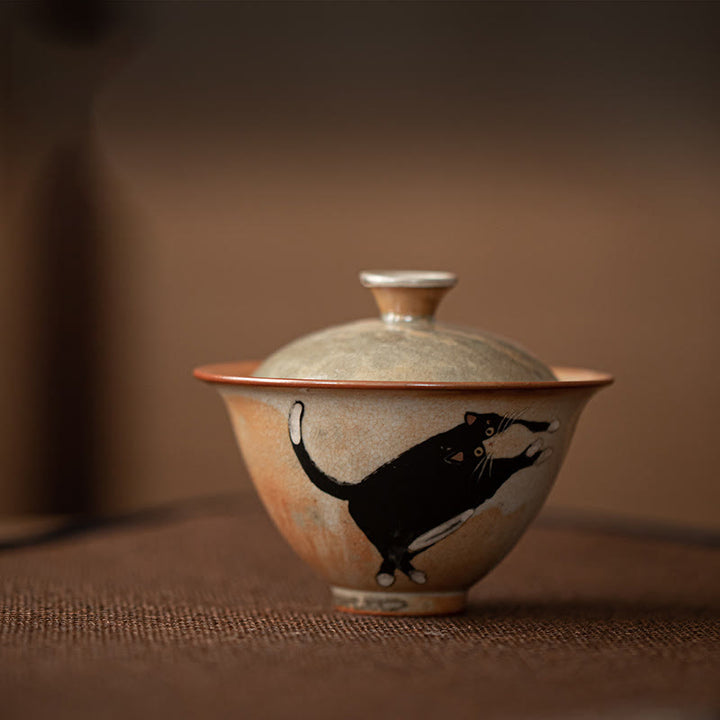 Buddha Stones Cute Cat Ceramic Gaiwan Teacup Kung Fu Tea Cup With Lid 130ml - image 7