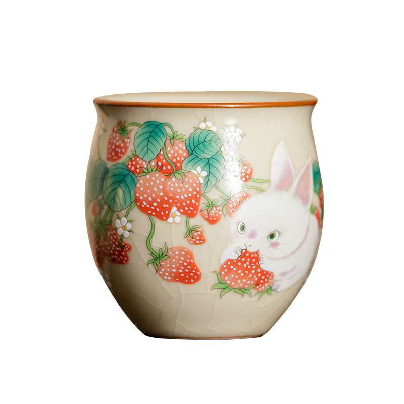 Buddha Stones Small Strawberry Rabbit Teacup Kung Fu Tea Cup 90ml With Gift Box - image 14