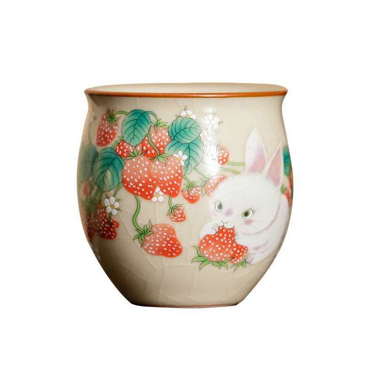 Buddha Stones Small Strawberry Rabbit Teacup Kung Fu Tea Cup 90ml With Gift Box - image 14