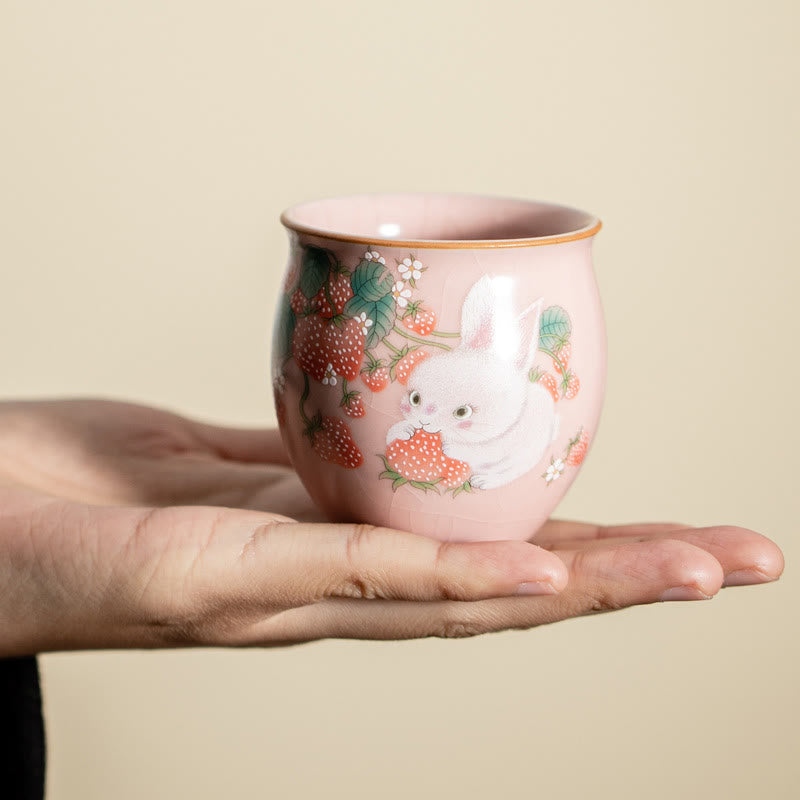 Buddha Stones Small Strawberry Rabbit Teacup Kung Fu Tea Cup 90ml With Gift Box - image 23