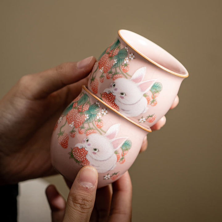 Buddha Stones Small Strawberry Rabbit Teacup Kung Fu Tea Cup 90ml With Gift Box - image 25