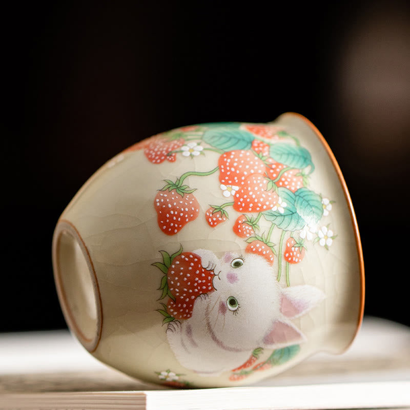 Buddha Stones Small Strawberry Rabbit Teacup Kung Fu Tea Cup 90ml With Gift Box - image 6