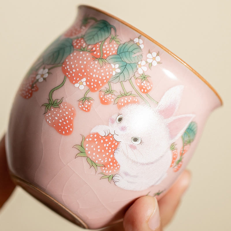 Buddha Stones Small Strawberry Rabbit Teacup Kung Fu Tea Cup 90ml With Gift Box - image 18