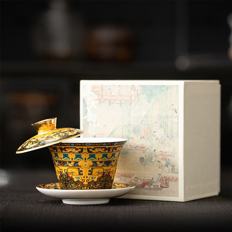 Buddha Stones Thangka Dragon Buddhas Dunhuang Ceramic Gaiwan Sancai Kung Fu Tea Cup And Saucer With Lid Gift Box 180ml - Thangka(Gift Box) 11.2cm*9.5cm*180ml - image 7